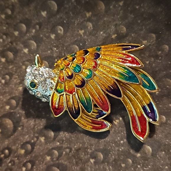 Goldtone Colorful Winged Rhinestone Bird Pin - Picture 2 of 4